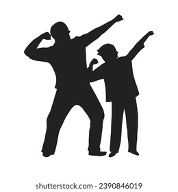 father and son silhouette. Vector silhouette of father and son on white background. black silhouette father and kid isolated on white background. vector illustration. hand drawn design.