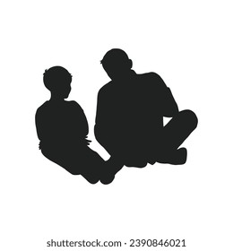 father and son silhouette. Vector silhouette of father and son on white background. black silhouette father and kid isolated on white background. vector illustration. hand drawn design.
