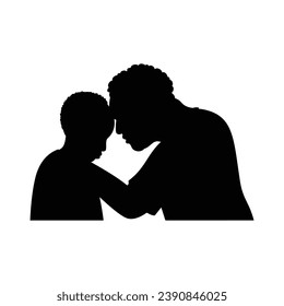 father and son silhouette. Vector silhouette of father and son on white background. black silhouette father and kid isolated on white background. vector illustration. hand drawn design.