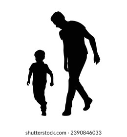 father and son silhouette. Vector silhouette of father and son on white background. black silhouette father and kid isolated on white background. vector illustration. hand drawn design.