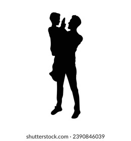 father and son silhouette. Vector silhouette of father and son on white background. black silhouette father and kid isolated on white background. vector illustration. hand drawn design.