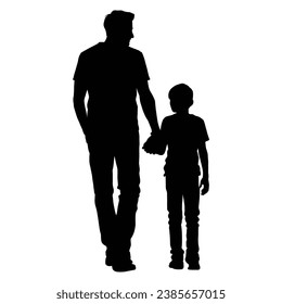 Father and Son Silhouettes on White Background.