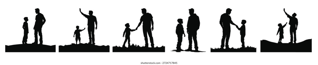 pai com filho silhuetas conjunto pai e menino vetor preto