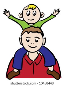 The father and the son sitting on shoulders.Vector illustration