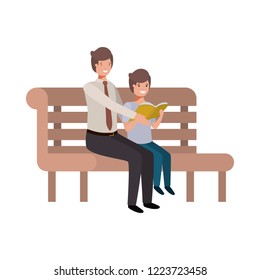 father and son sitting in park chair avatar character