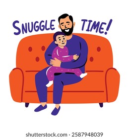 Father and son snuggle time, flat sticker