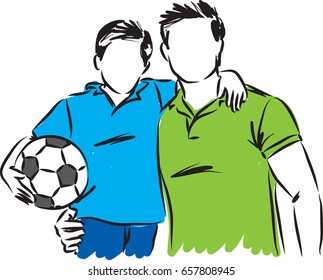 father and son with soccer ball vector illustration