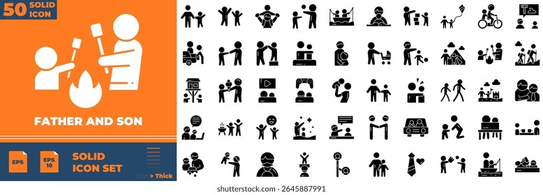 Father And Son Solid Editable Icons set. Vector illustration in modern thin solid style of father and son icons: dad, son, father day, etc