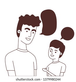 father with son and speech bubble character