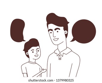 father with son and speech bubble character