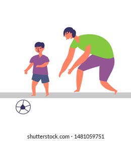 Father and son spend time together. Playing football. EPS 10 vector editable illustration