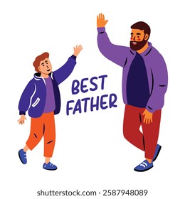 Father son spending quality time, flat sticker