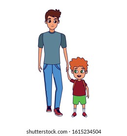 Father and son standing icon over white background, vector illustration