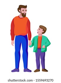 father and son standing looking at each other vector illustration