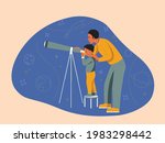 Father and son star watching. Vector isolated illustration in flat style. For print, design, decoration, stickers, apparel, advertising, sale