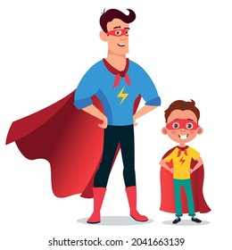 Father and son superheroes. Cartoon characters son and father