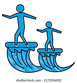 father with son in surfboard silhouette isolated icon