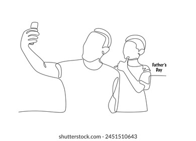 Father and son taking selfie. Fathers day concept one-line drawing