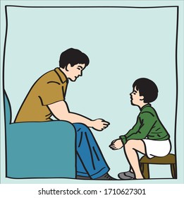 A father and a son talking to each other.
