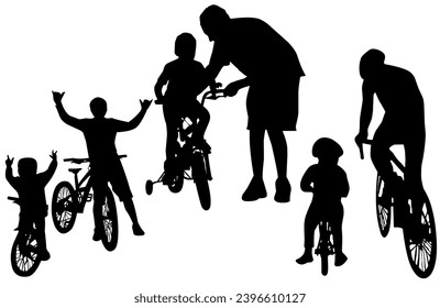 Father and son teaching son family drive bike illustration silhouette 