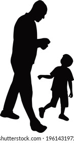 father and son togethe, silhouette vector