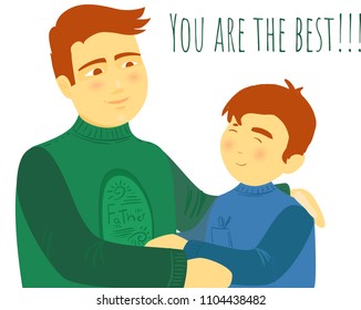Father and son together flat illustration