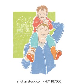 Father and son together Happy time