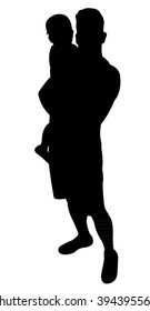 father and son together, silhouette vector 