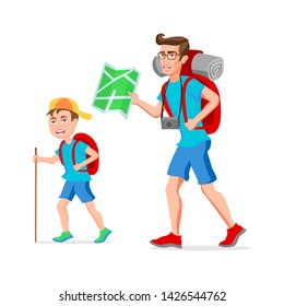 Father Son Tourist Funny Cartoon Character Stock Vector (royalty Free 