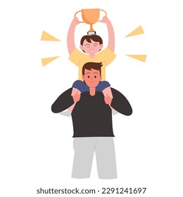 Father and son with trophy cartoon vector