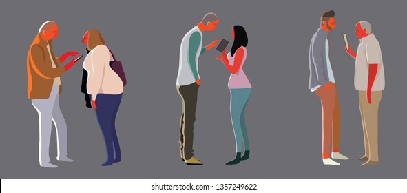  Father and Son various People Character Pose Isolated Set. Urban Person Crowd Talking Smartphone. Casual Worker Standing Alone. Adult Stylish Woman Outdoor Collection Flat Cartoon Vector Illustration