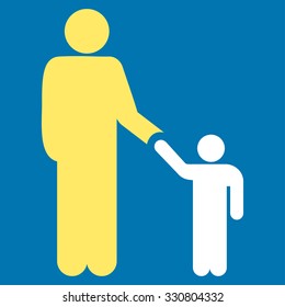 Father With Son vector icon. Style is bicolor flat symbol, yellow and white colors, rounded angles, blue background.