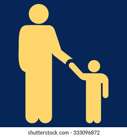 Father With Son vector icon. Style is flat symbol, yellow color, rounded angles, blue background.