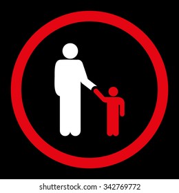 Father With Son vector icon. Style is bicolor flat rounded symbol, red and white colors, rounded angles, black background.