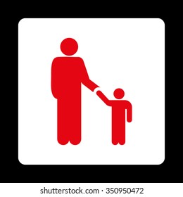 Father With Son vector icon. Style is flat rounded square button, red and white colors, black background.
