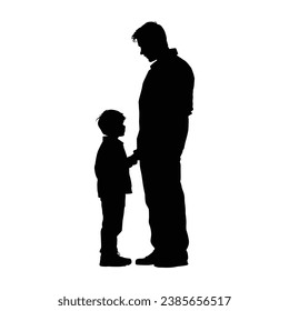 Father and Son Vector Silhouette side view on white.