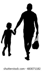 Father and son walking