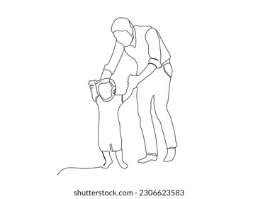 Father   son walking continuous line art drawing  Happy father holding his son single line vector   Father's Day line art  Fatherhood concept line art 