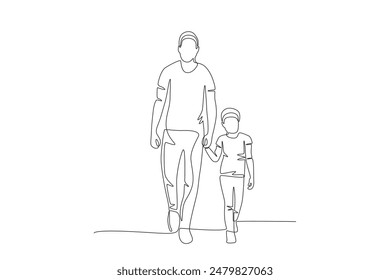 Father and son walking. Father's day concept one-line drawing