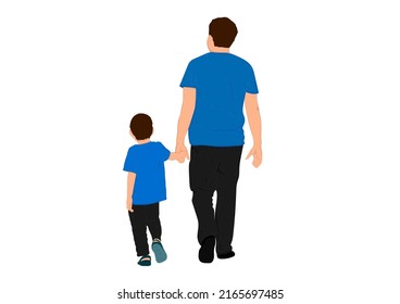 father and son walking holding hands vector illustration isolated white background 