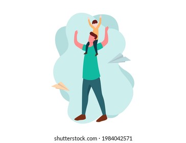 Father and Son Walking outdoor - Illustration