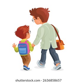 Father and Son Walking to School