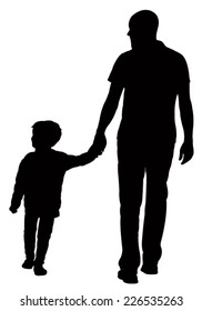 Father And Son Walking, Silhouette Vector 