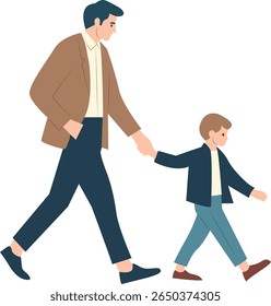 Father Son Walking Together hand drawn