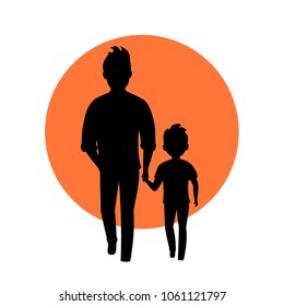 father and son walking together holding hands isolated vector illustration silhouette scene