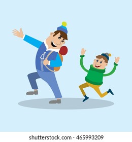 father and son walking. vector illustration of cartoon