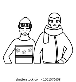 father and son with winter clothes