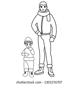 father and son with winter clothes