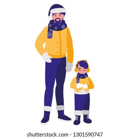 father and son with winter clothes
