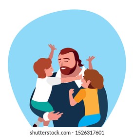father with sons characters vector illustration design